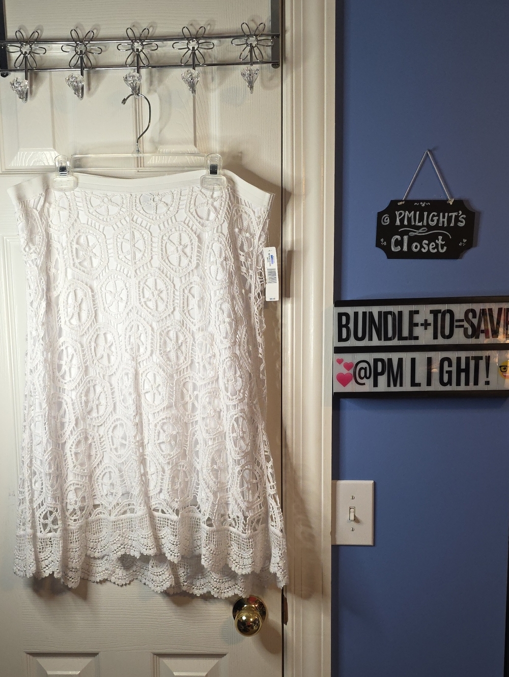 New Directions White Crochet Lace A-Line Skirt XL New